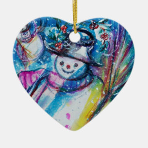 Ornamento De Cerâmica SNOWMAN COM OWL Heart