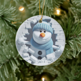 Ornamento De Cerâmica Snowman de 3 D Buck-Dente Quirky