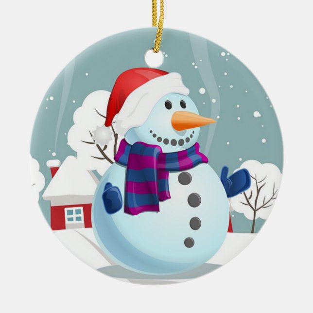 Ornamento De Cerâmica Snowman de Natal (Frente)