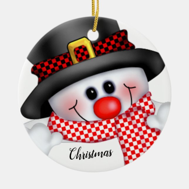 Ornamento De Cerâmica Snowman de Natal (Frente)