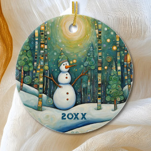 Ornamento De Cerâmica Snowman de Natal Personalizado