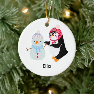 Ornamento De Cerâmica Snowman e Pinguim congelados