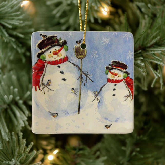 Ornamento De Cerâmica Snowman e Son (Árvore)