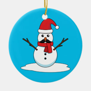 Ornamento De Cerâmica Snowman engraçado com bigode e papagaio