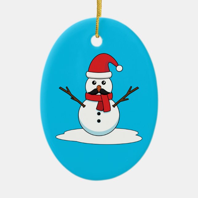 Ornamento De Cerâmica Snowman engraçado com bigode e papagaio (Frente)