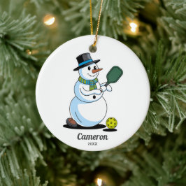 Ornamento De Cerâmica Snowman Engraçado Pickleball, Adicionar Fotografia