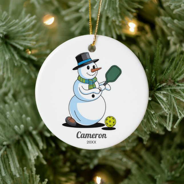 Ornamento De Cerâmica Snowman Engraçado Pickleball, Adicionar Fotografia (Árvore)