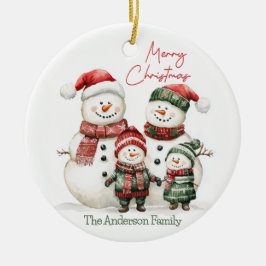 Ornamento De Cerâmica Snowman Family Christmas Ornament | Custom Name