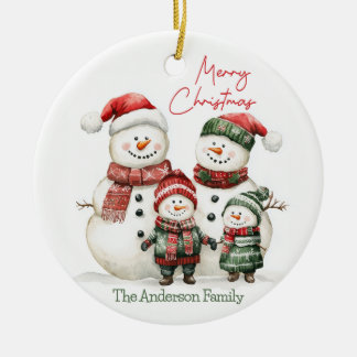 Ornamento De Cerâmica Snowman Family Christmas Ornament | Custom Name