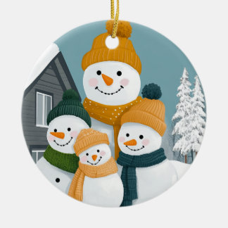 Ornamento De Cerâmica Snowman Family Ornament - Personalizável