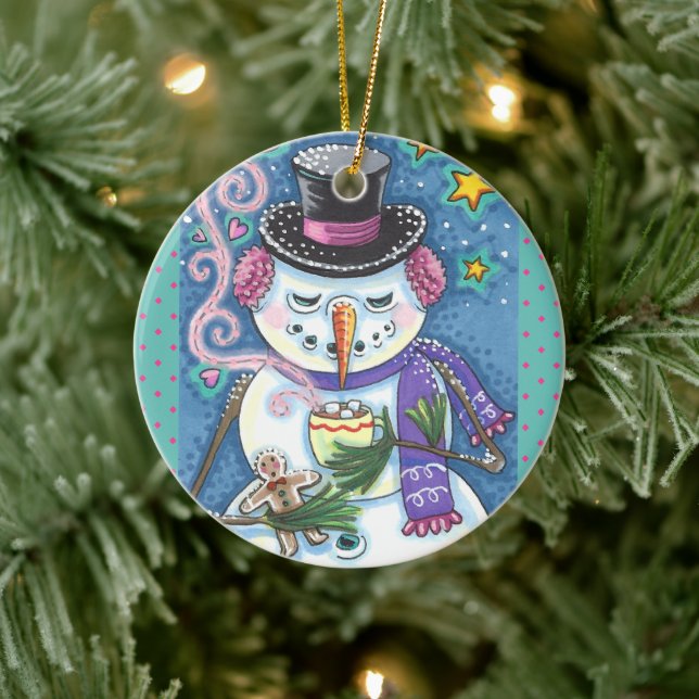 ORNAMENTO DE CERÂMICA SNOWMAN, GINGERBREAD MAN E MUG DE CHOCOLATE QUENTE (Árvore)