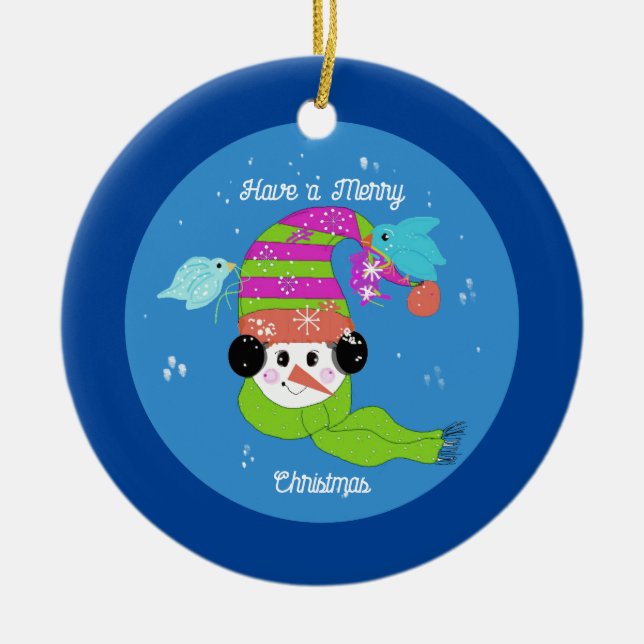 Ornamento De Cerâmica Snowman Merry Christmas Cerâmica Ornament (Frente)