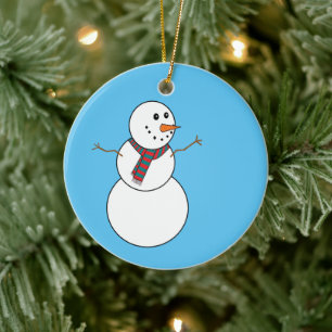 Ornamento De Cerâmica Snowman Merry Christmas Tree Ornament em azul