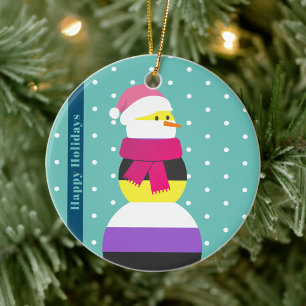 Ornamento De Cerâmica Snowman Ornament de presente de natal de bandeira
