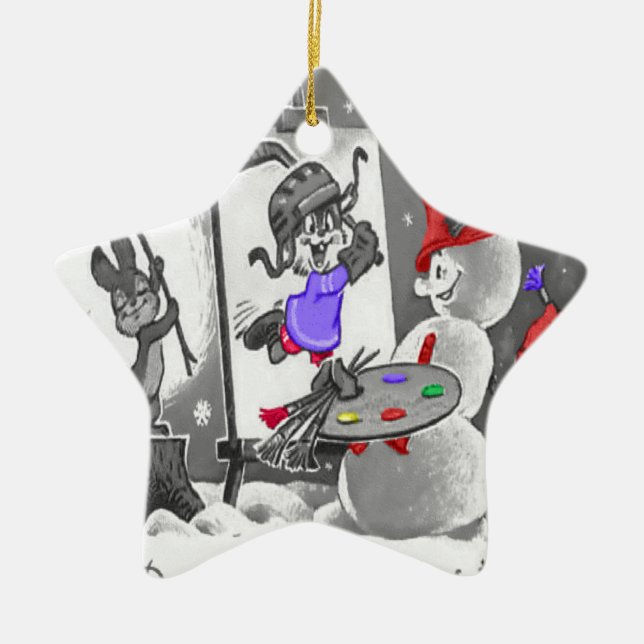 Ornamento De Cerâmica Snowman Painting Ornament (Frente)