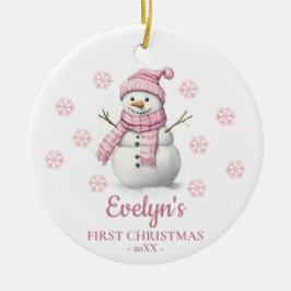 Ornamento De Cerâmica Snowman Personalized Girl's First Christmas