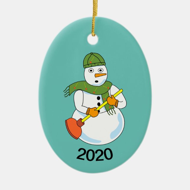 Ornamento De Cerâmica Snowman Plumber (Frente)