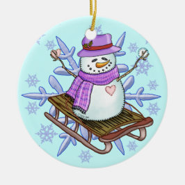 Ornamento De Cerâmica Snowman Sled Ornament