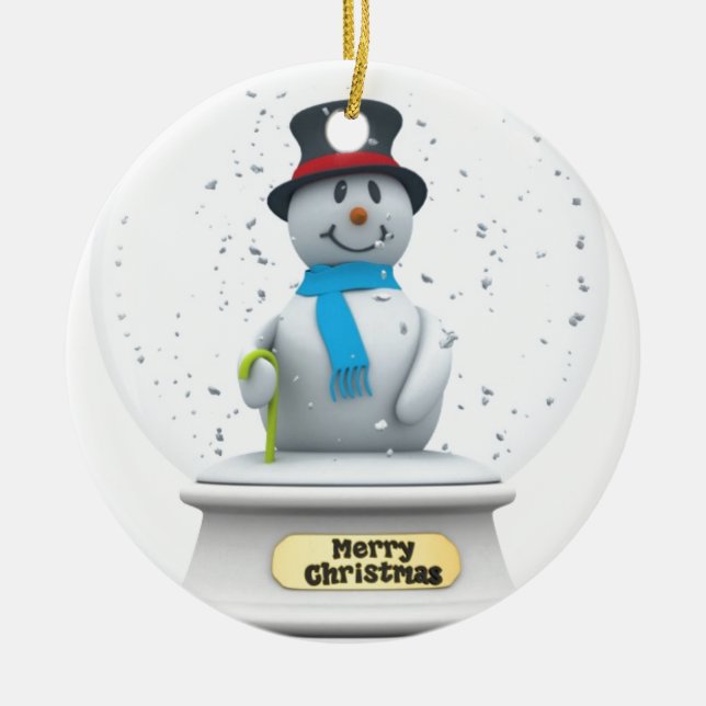 Ornamento De Cerâmica Snowman Snow Globe (Frente)