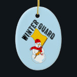 Ornamento De Cerâmica Snowman Winter Guarda Metal Ornament<br><div class="desc">O texto da Guarda de inverno com um boneco de neve segurando uma bandeira e vestindo um cachecol com bandeiras é uma design humorística para guarda de cores e membros da guarda de inverno nos aniversários e feriados</div>