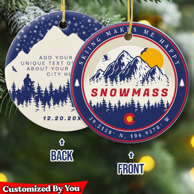 Ornamento De Cerâmica Snowmass Colorado Flag Mountain Souvenir (Criador carregado)