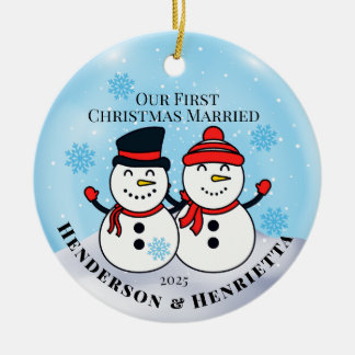 Ornamento De Cerâmica Snowmen Primeiro Natal Casado