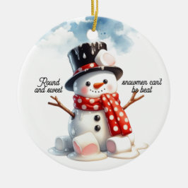 Ornamento De Cerâmica Snowmen Round e Sweet
