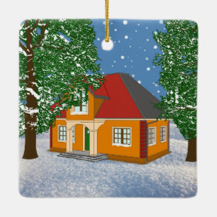 Ornamento De Cerâmica Snowy Cottage Cerâmica Ornament