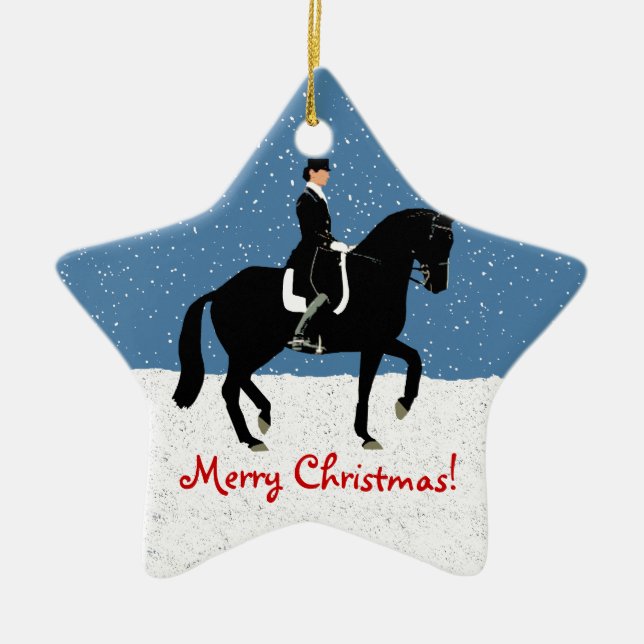 Ornamento De Cerâmica Snowy Dressage Horse Christmas (Frente)
