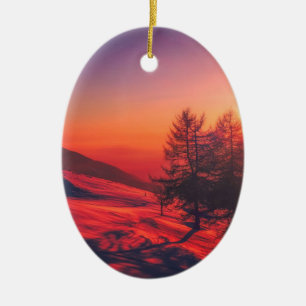 Ornamento De Cerâmica Snowy Evening Sunset
