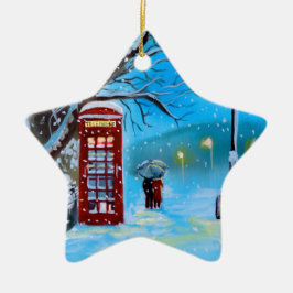 Ornamento De Cerâmica Snowy London casal Red umbrella