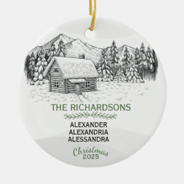 Ornamento De Cerâmica Snowy Mountain Winter Log Cabine X 3