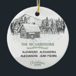 Ornamento De Cerâmica Snowy Mountain Winter Log Cabine X 4<br><div class="desc">Cabina de inverno da Montanha Snowy para Quatro (4) Nomes Uma cena de montanha de neve, cativante, com inverno e neve, com uma cabana cria uma sensação de calor e conforto na época de férias. É um sutil lembrete da paz e do amor do Natal. Este design é excelente para...</div>