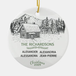 Ornamento De Cerâmica Snowy Mountain Winter Log Cabine X 4