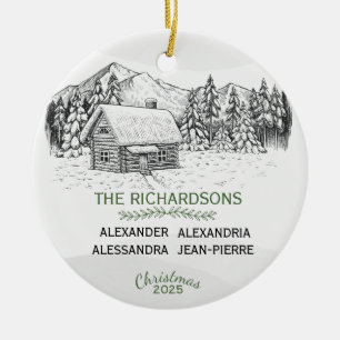 Ornamento De Cerâmica Snowy Mountain Winter Log Cabine X 4