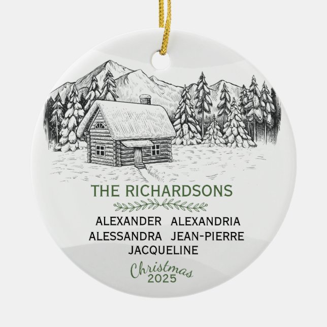 Ornamento De Cerâmica Snowy Mountain Winter Log Cabine X 5 (Frente)