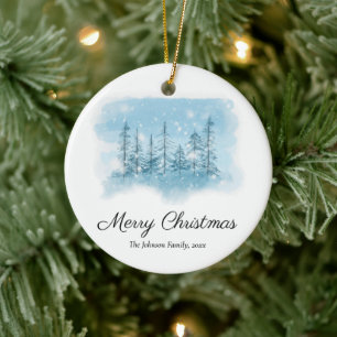 Ornamento De Cerâmica Snowy Winter Merry Christmas Tree Ornament