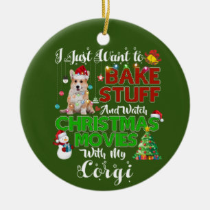 Ornamento De Cerâmica Só quero assistir a filmes de Natal com o Corgi