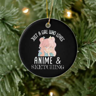 Ornamento De Cerâmica Só uma garota que ama animação e esboço