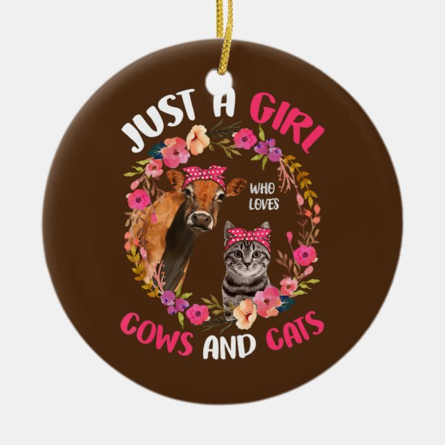 Ornamento De Cerâmica Só Uma Garota Que Ama Vacas E Gatos Farmer (Frente)