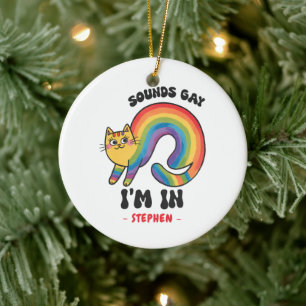 Ornamento De Cerâmica Soa Gay, estou dentro do Rainbow Cat LGBTQ Pride