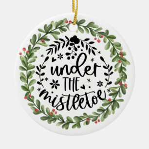 Ornamento De Cerâmica Sob a camada Mistletoe Watercolor