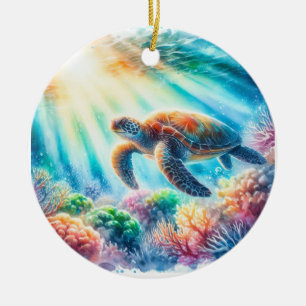 Ornamento De Cerâmica Sob a tartaruga marinha oceânica