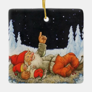 Ornamento De Cerâmica “Sob as Estrelas” Gnomos por Jenny Nystrom