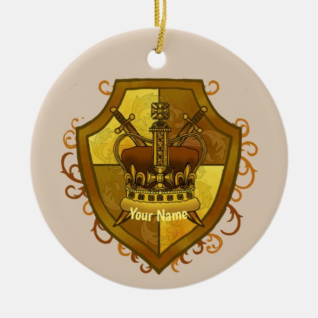 Ornamento De Cerâmica Sobrenome Espada Escudo Coroa (Frente)