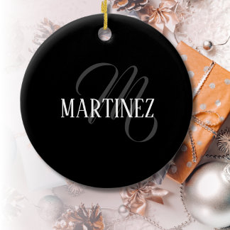Ornamento De Cerâmica Sobrenome Personalizado Elegante Preto | Nome