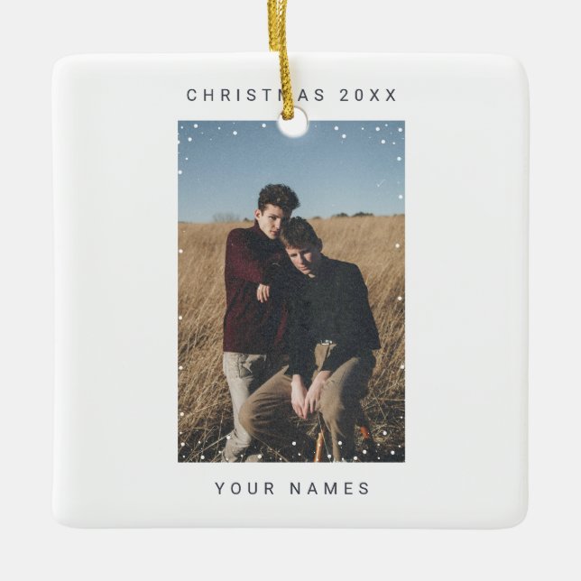 Ornamento De Cerâmica Sobreposição de filmes de texto de fotos em queda  (Frente)