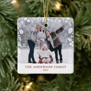 Ornamento De Cerâmica Sobreposição de Fotos da Família de Natal Botâ