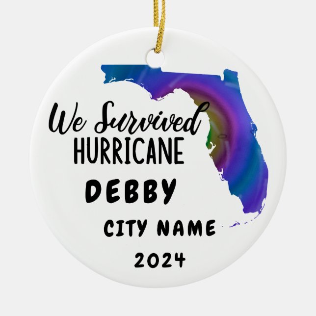 Ornamento De Cerâmica Sobrevivemos! Hurrican Debby Florida e nome da cid (Frente)