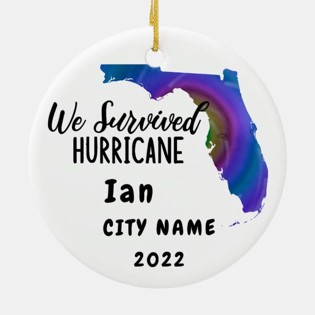 Ornamento De Cerâmica Sobrevivemos! Hurrican Ian Custom Florida City Nam (Traseira)
